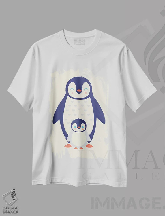 تیشرت سفید طرح دار مامان پنگوئن، هنر دیجیتال اثر جی فلک | immage.ir