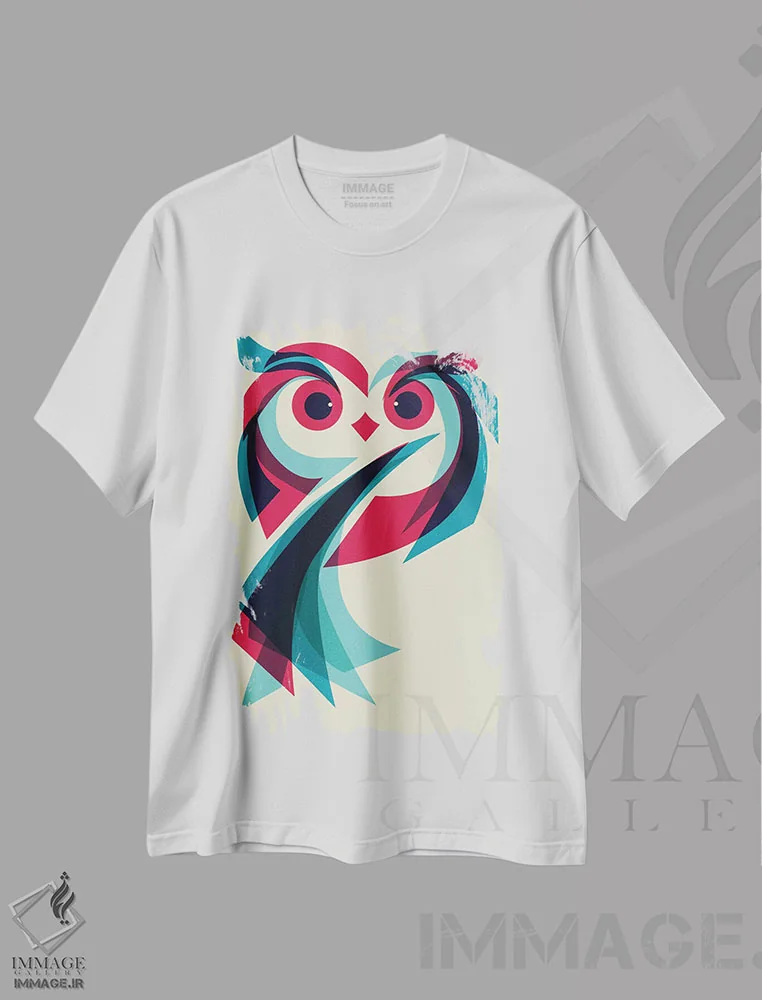 تیشرت سفید طرح دار جغد، هنر دیجیتال اثر جی فلک | فروشگاه ایماژ