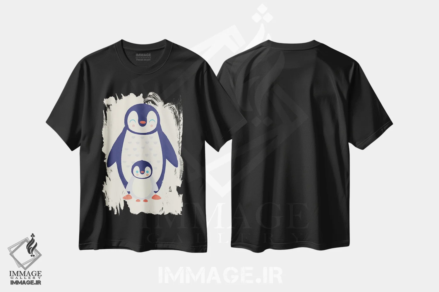 تیشرت مشکی طرح دار مامان پنگوئن، هنر دیجیتال اثر جی فلک | فروشگاه ایماژ