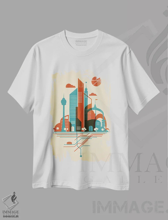 تیشرت سفید طرح دار آسمان مترو، هنر دیجیتال اثر جی فلک | فروشگاه ایماژ