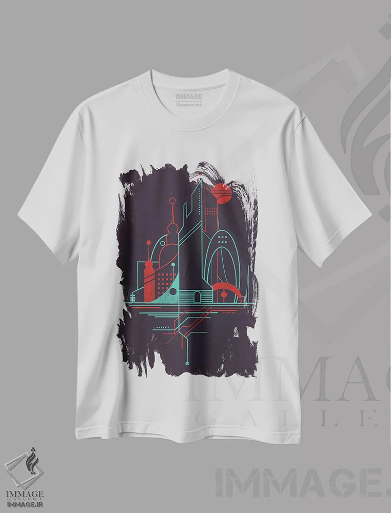 تیشرت سفید طرح دار آسمان مترو، هنر دیجیتال اثر جی فلک | فروشگاه ایماژ