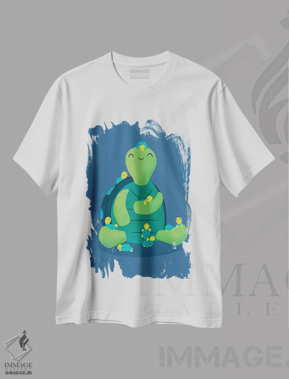 تیشرت سفید طرح دار مادر لاک پشت، هنر دیجیتال اثر جی فلک | فروشگاه ایماژ