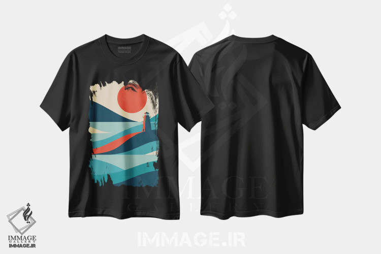 تیشرت مشکی طرح دار فانوس دریایی، تزئینی اثر جی فلک | فروشگاه ایماژ