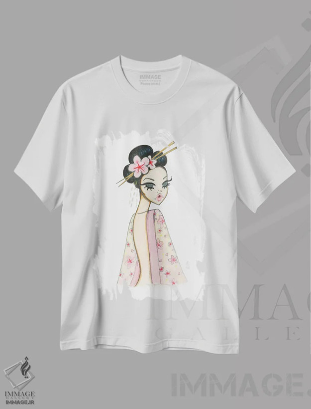 تیشرت سفید طرح دار شکوفه، دکور آسیایی اثر جوزفینا فرناندز | فروشگاه ایماژ