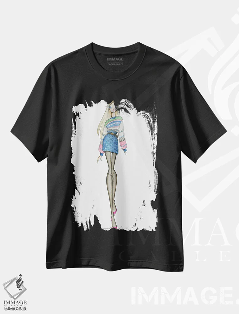 تیشرت مشکی طرح دار لباس روز، دست نقاشی و طراحی دستی اثر جوزفینا فرناندز | فروشگاه ایماژ