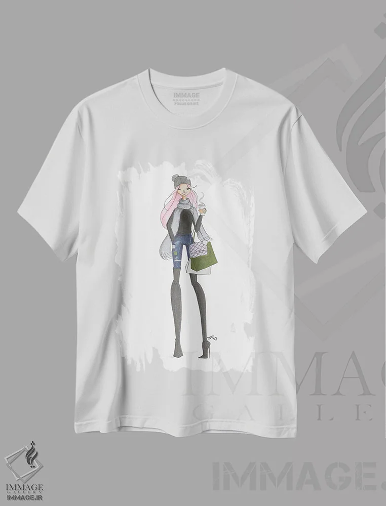 تیشرت سفید طرح دار قدم زدن پاییزی، دست نقاشی و طراحی دستی اثر جوزفینا فرناندز | immage.ir