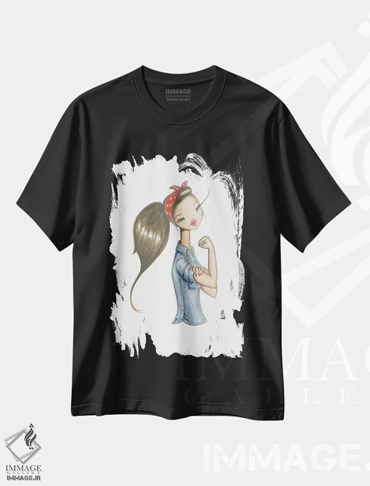 تیشرت مشکی طرح دار روزی، دست نقاشی و طراحی دستی اثر جوزفینا فرناندز | immage.ir