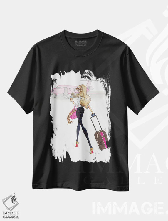 تیشرت مشکی طرح دار حالت هواپیما، دست نقاشی و طراحی دستی اثر جوزفینا فرناندز | فروشگاه ایماژ