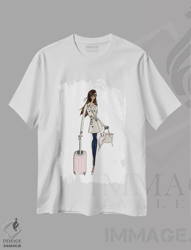 تیشرت سفید طرح دار مسافر حرفه ای، دست نقاشی و طراحی دستی اثر جوزفینا فرناندز | فروشگاه ایماژ