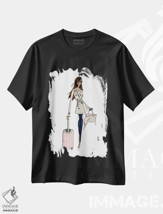 تیشرت مشکی طرح دار مسافر حرفه ای، دست نقاشی و طراحی دستی اثر جوزفینا فرناندز | immage.ir