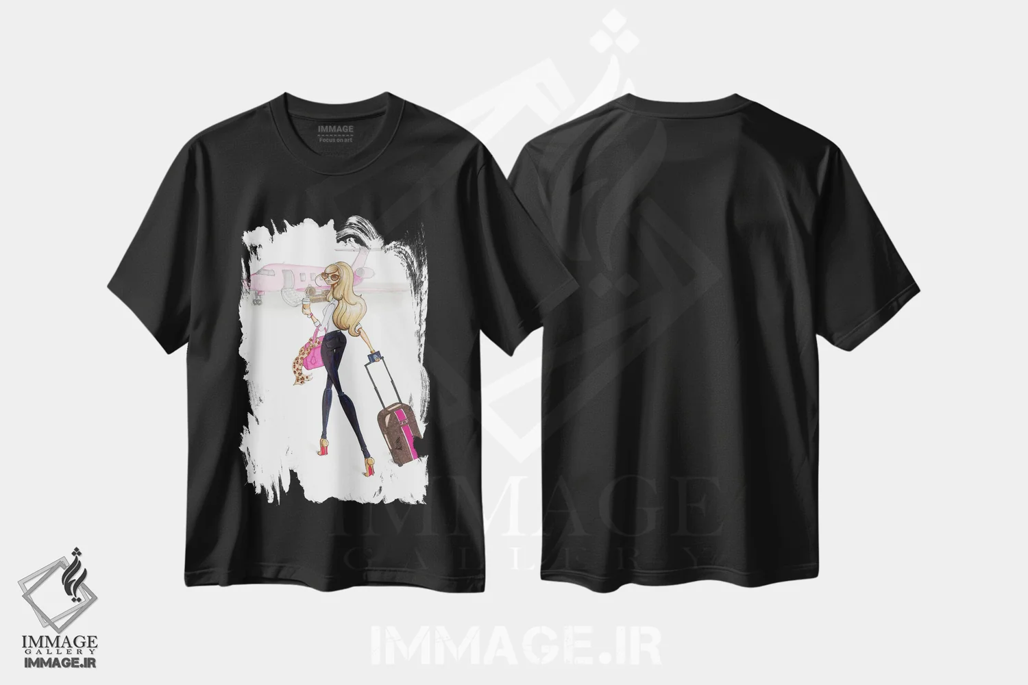 تیشرت مشکی طرح دار حالت هواپیما، دست نقاشی و طراحی دستی اثر جوزفینا فرناندز | فروشگاه ایماژ