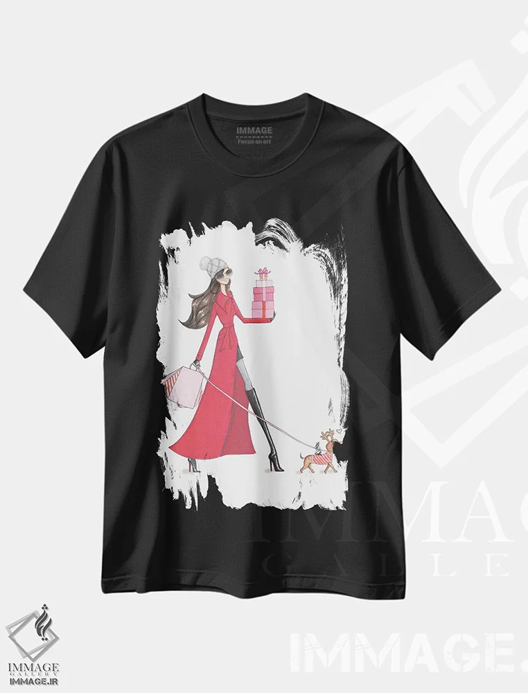تیشرت مشکی طرح دار بابانوئل عزیزم، دست نقاشی و طراحی دستی اثر جوزفینا فرناندز | immage.ir