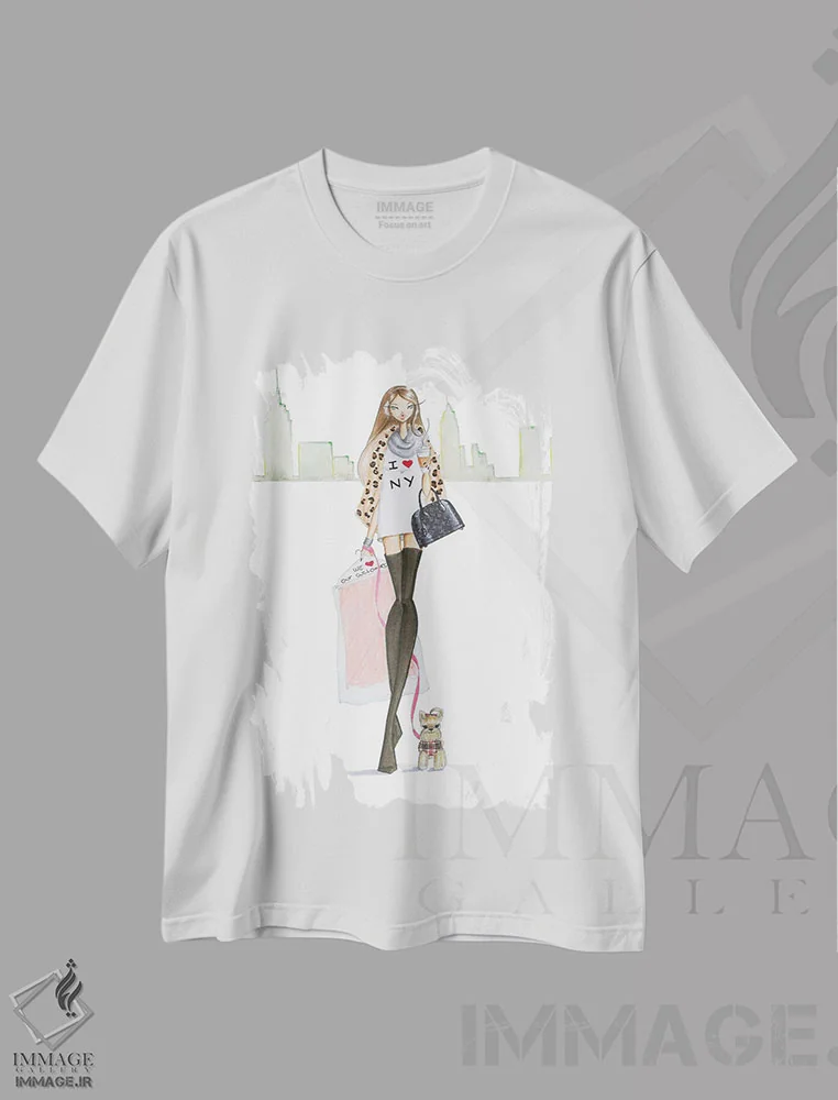 تیشرت سفید طرح دار نیویورکی، دست نقاشی و طراحی دستی اثر جوزفینا فرناندز | immage.ir