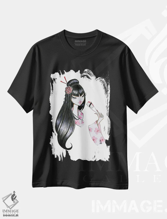 تیشرت مشکی طرح دار دختر سوشی، دکور آسیایی اثر جوزفینا فرناندز | immage.ir