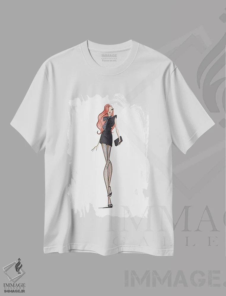 تیشرت سفید طرح دار پیراهن مشکی کوتاه، دست نقاشی و طراحی دستی اثر جوزفینا فرناندز | فروشگاه ایماژ