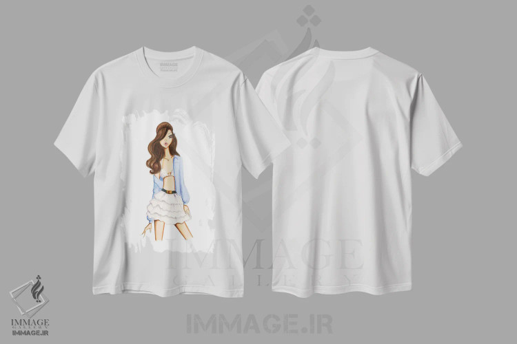 تیشرت سفید طرح دار پیراهن آبی، دست نقاشی و طراحی دستی اثر جوزفینا فرناندز | immage.ir