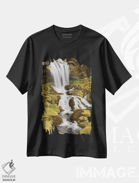 تیشرت مشکی طرح دار Sheep'S Waterfall,ایسلند، آبشار گوسفندها، مدیوم اثر جان فورد | فروشگاه ایماژ