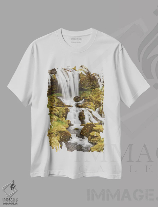 تیشرت سفید طرح دار Sheep'S Waterfall,ایسلند، آبشار گوسفندها، مدیوم اثر جان فورد | immage.ir