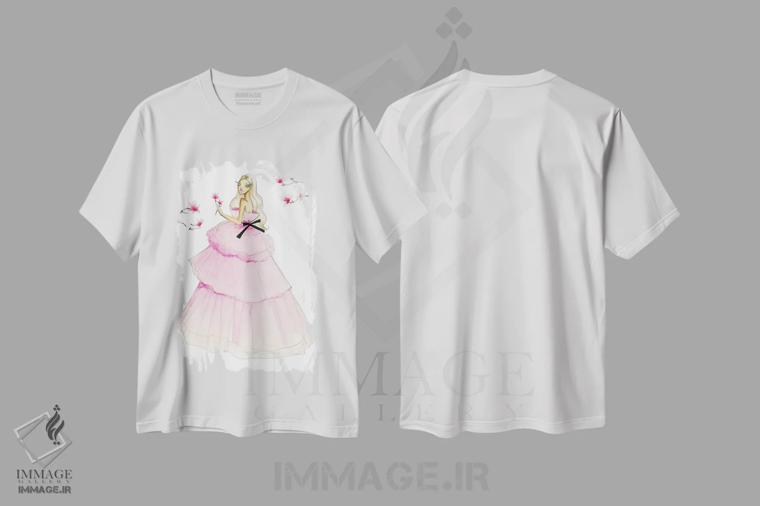 تیشرت سفید طرح دار باغ مگنولیا، دست نقاشی و طراحی دستی اثر جوزفینا فرناندز | فروشگاه ایماژ