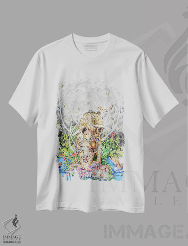 تیشرت سفید طرح دار گربه ملوس، هنر فاخر اثر جیمی فوربز | فروشگاه ایماژ