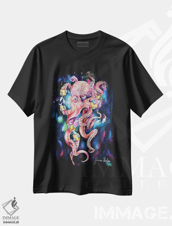 تیشرت مشکی طرح دار غوطه وری عمیق، هنر فاخر اثر جیمی فوربز | فروشگاه ایماژ