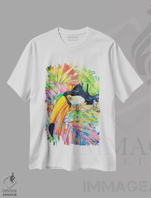 تیشرت سفید طرح دار توکان، هنر فاخر اثر جیمی فوربز | فروشگاه ایماژ