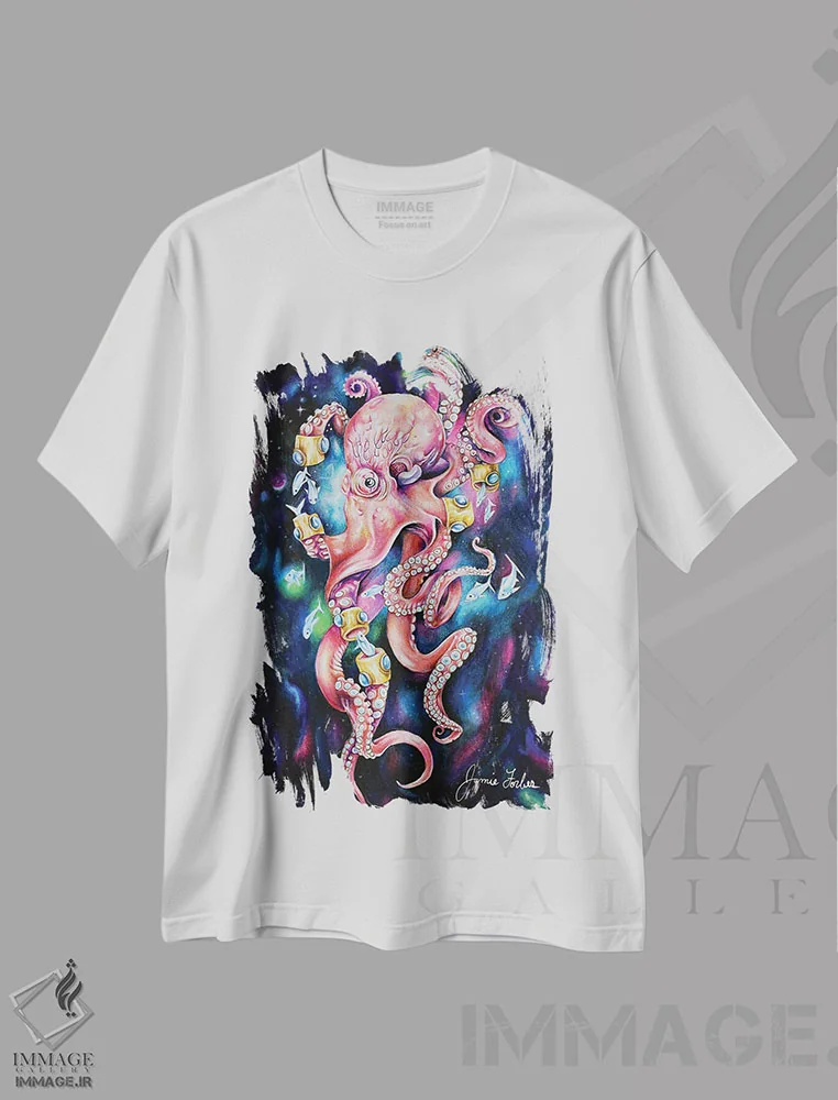 تیشرت سفید طرح دار غوطه وری عمیق، هنر فاخر اثر جیمی فوربز | immage.ir