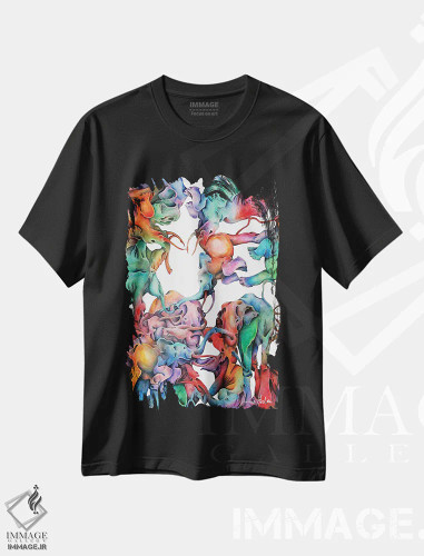 تیشرت مشکی طرح دار رژه فیل ها، هنر فاخر اثر جیمی فوربز | فروشگاه ایماژ