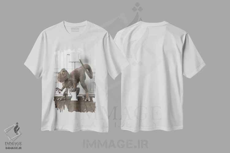 تیشرت سفید طرح دار ولوسی رپتور در توالت، هنر دیجیتال اثر جوفری فیلیپ | immage.ir
