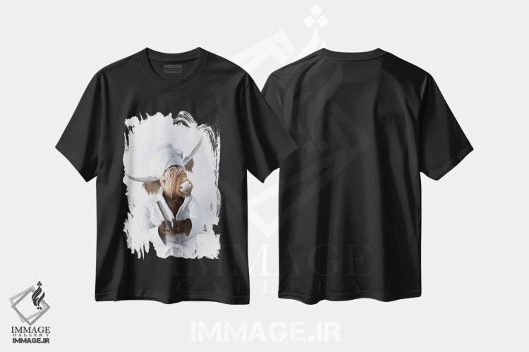 تیشرت مشکی طرح دار طرح گاو کوهستانی برای حمام، هنر دیجیتال اثر جوفری فیلیپ | فروشگاه ایماژ