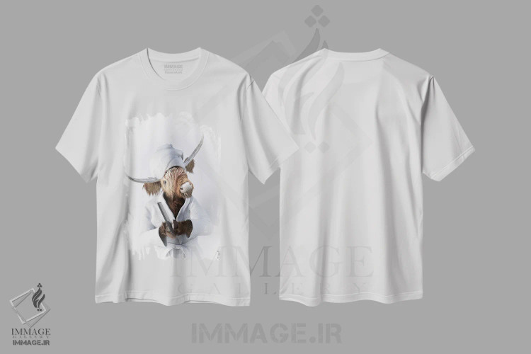 تیشرت سفید طرح دار طرح گاو کوهستانی برای حمام، هنر دیجیتال اثر جوفری فیلیپ | immage.ir