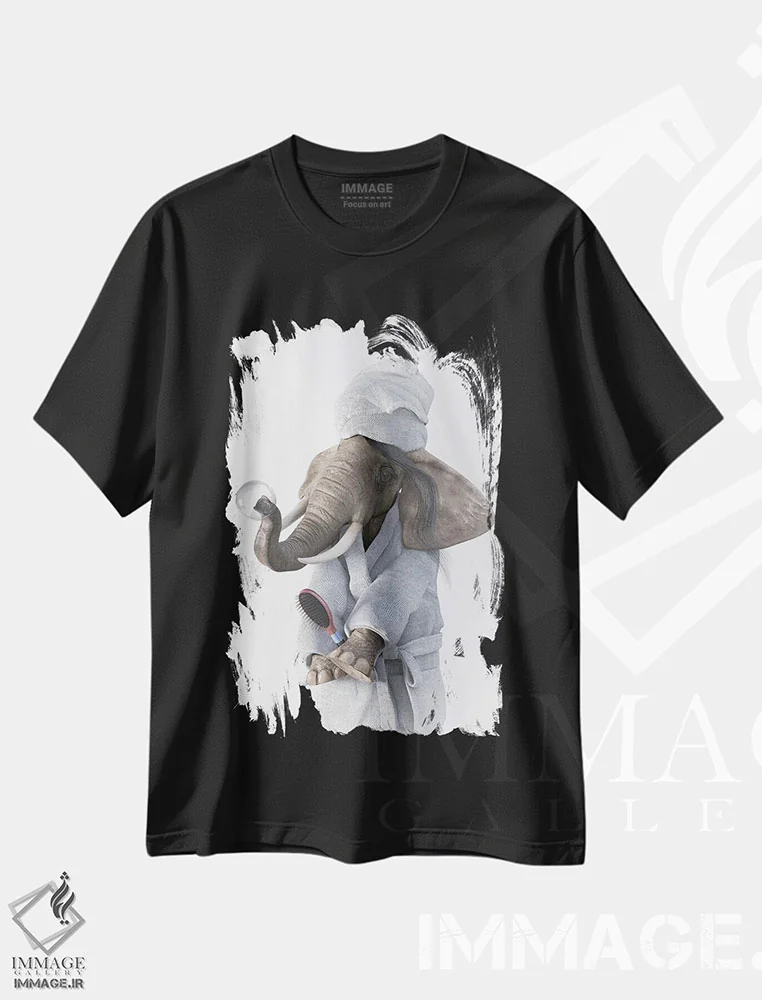 تیشرت مشکی طرح دار طرح فیل برای حمام، هنر دیجیتال اثر جوفری فیلیپ | immage.ir