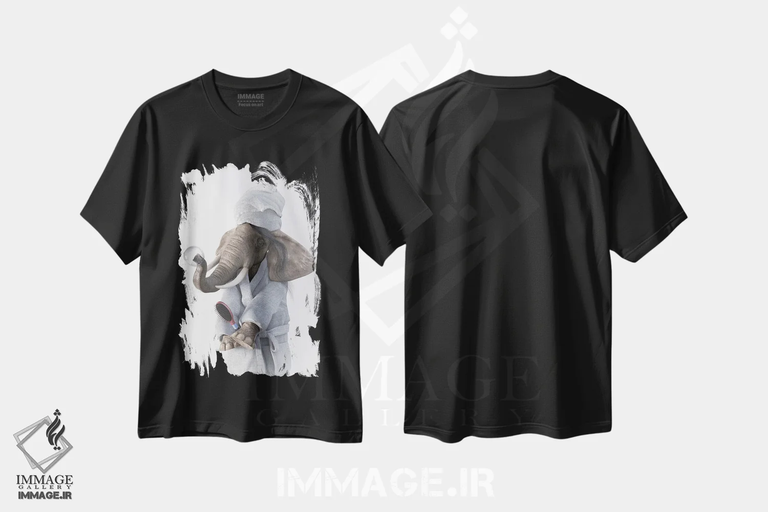تیشرت مشکی طرح دار طرح فیل برای حمام، هنر دیجیتال اثر جوفری فیلیپ | immage.ir