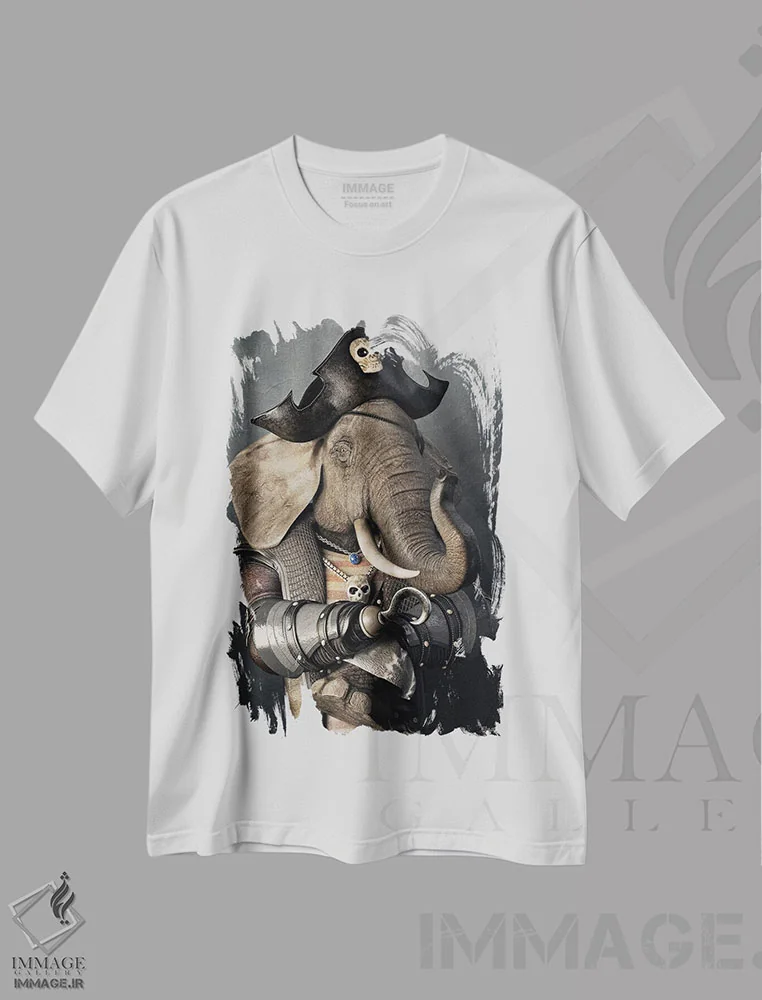 تیشرت سفید طرح دار پرتره فیل به سبک رنسانس قدیمی، هنر دیجیتال اثر جوفری فیلیپ | فروشگاه ایماژ