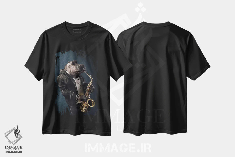 تیشرت مشکی طرح دار پرتره اسب آبی به سبک رنسانس قدیمی، هنر دیجیتال اثر جوفری فیلیپ | immage.ir