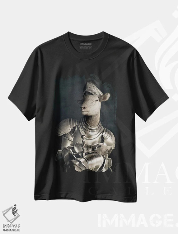 تیشرت مشکی طرح دار پرتره بره به سبک رنسانس قدیمی، هنر دیجیتال اثر جوفری فیلیپ | فروشگاه ایماژ