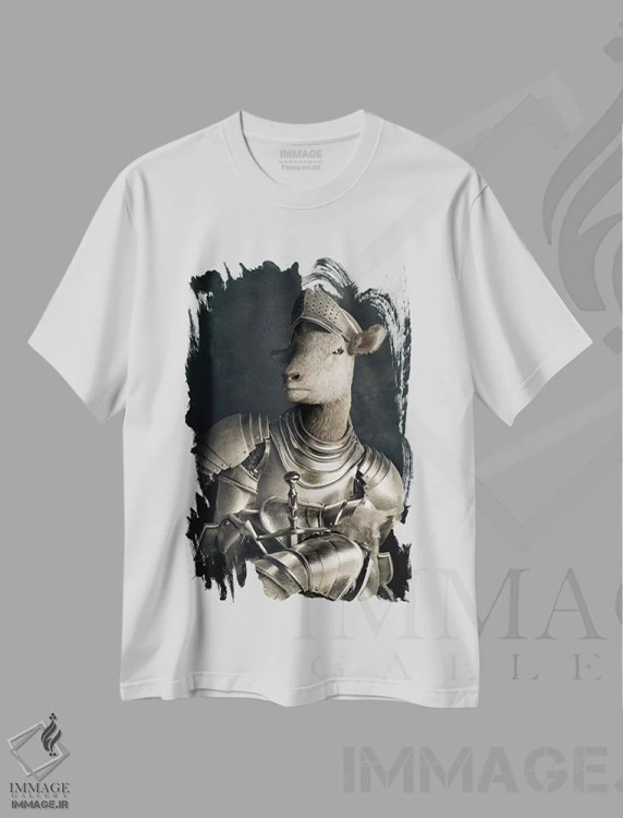 تیشرت سفید طرح دار پرتره بره به سبک رنسانس قدیمی، هنر دیجیتال اثر جوفری فیلیپ | immage.ir
