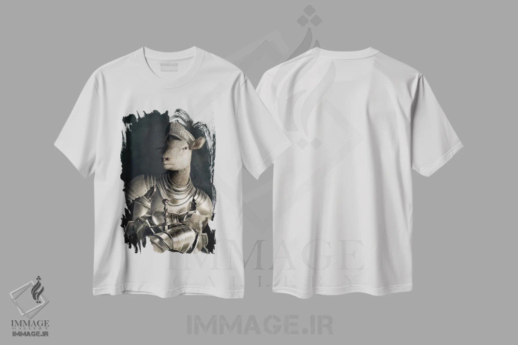 تیشرت سفید طرح دار پرتره بره به سبک رنسانس قدیمی، هنر دیجیتال اثر جوفری فیلیپ | immage.ir