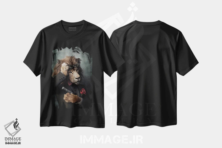 تیشرت مشکی طرح دار پرتره شیر به سبک رنسانس قدیمی، هنر دیجیتال اثر جوفری فیلیپ | immage.ir