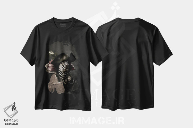 تیشرت مشکی طرح دار پرتره گورخر به سبک رنسانس قدیمی، هنر دیجیتال اثر جوفری فیلیپ | فروشگاه ایماژ