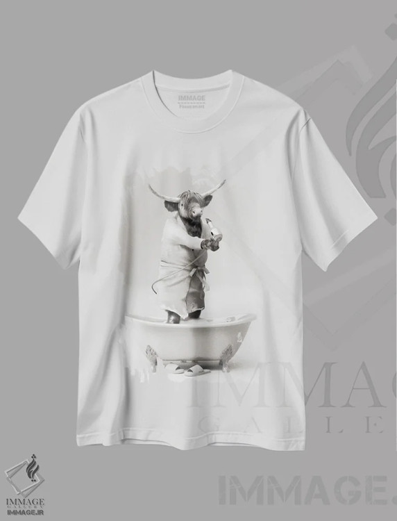 تیشرت سفید طرح دار آرایشگر گاو کوهستانی سیاه و سفید، هنر دیجیتال سیاه و سفید اثر جوفری فیلیپ | فروشگاه ایماژ