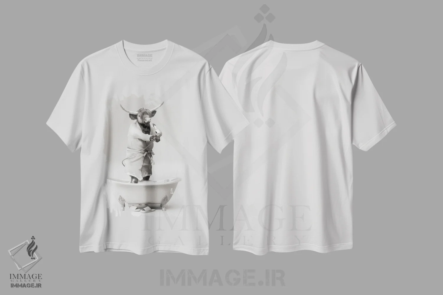 تیشرت سفید طرح دار آرایشگر گاو کوهستانی سیاه و سفید، هنر دیجیتال سیاه و سفید اثر جوفری فیلیپ | فروشگاه ایماژ