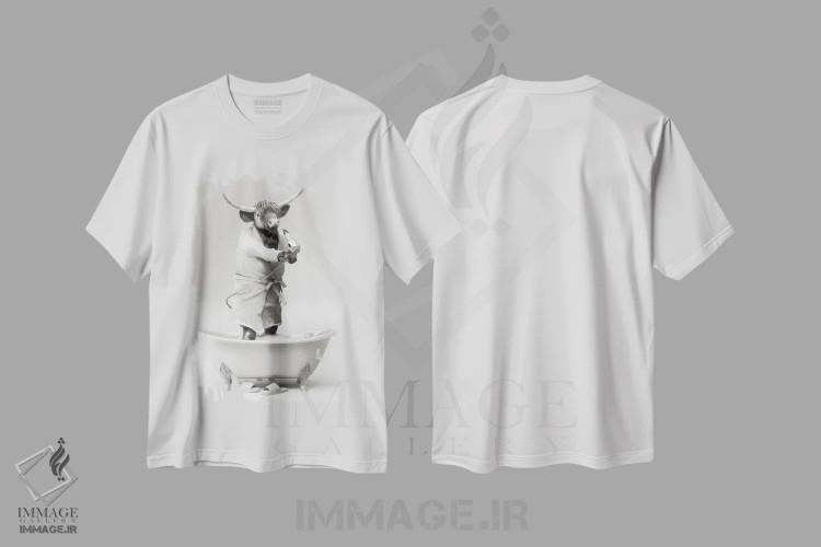 تیشرت سفید طرح دار آرایشگر گاو کوهستانی سیاه و سفید، هنر دیجیتال سیاه و سفید اثر جوفری فیلیپ | فروشگاه ایماژ