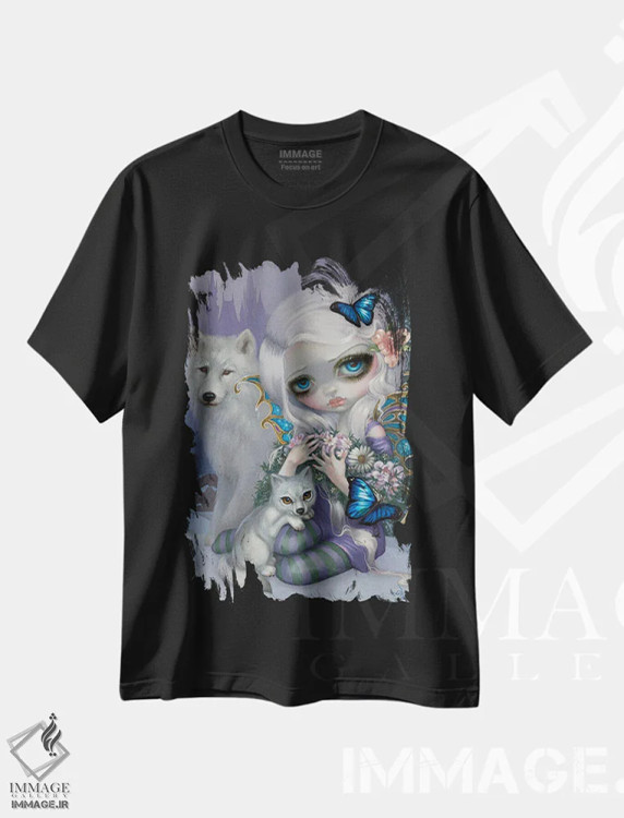 تیشرت مشکی طرح دار زمستان، هنر فاخر معاصر اثر جزمین بکِت-گریفیت | فروشگاه ایماژ