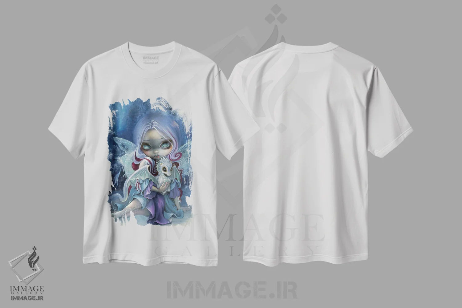 تیشرت سفید طرح دار اژدهای کوچک زمستانی، دکوراسیون جایگزین اثر جزمین بکِت-گریفیت | فروشگاه ایماژ