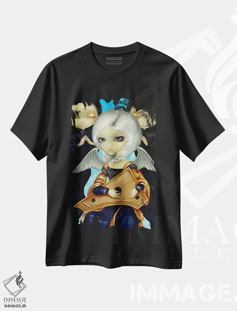 تیشرت مشکی طرح دار فرشته با سالتری، دکوراسیون جایگزین اثر جزمین بکِت-گریفیت | immage.ir