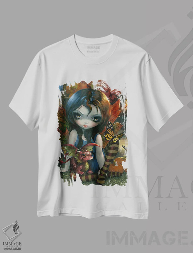 تیشرت سفید طرح دار پاییز، دکوراسیون جایگزین اثر جزمین بکِت-گریفیت | فروشگاه ایماژ