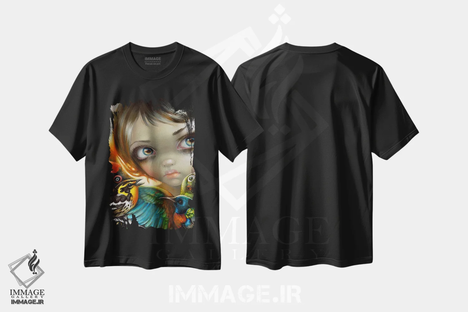 تیشرت مشکی طرح دار آواز پرندگان، دکوراسیون جایگزین اثر جزمین بکِت-گریفیت | immage.ir