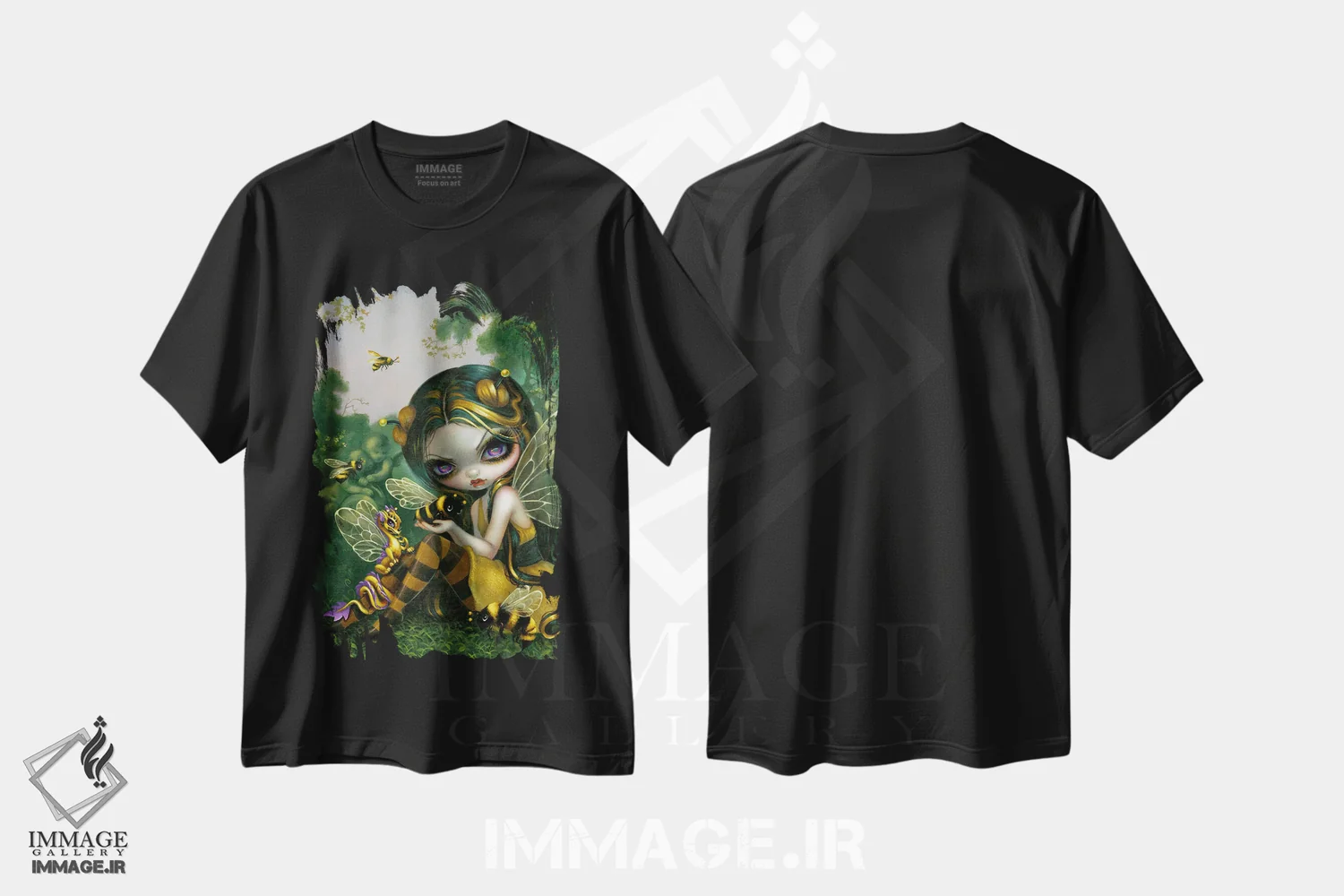 تیشرت مشکی طرح دار اژدهای کوچک زنبور عسل، دکوراسیون جایگزین اثر جزمین بکِت-گریفیت | immage.ir