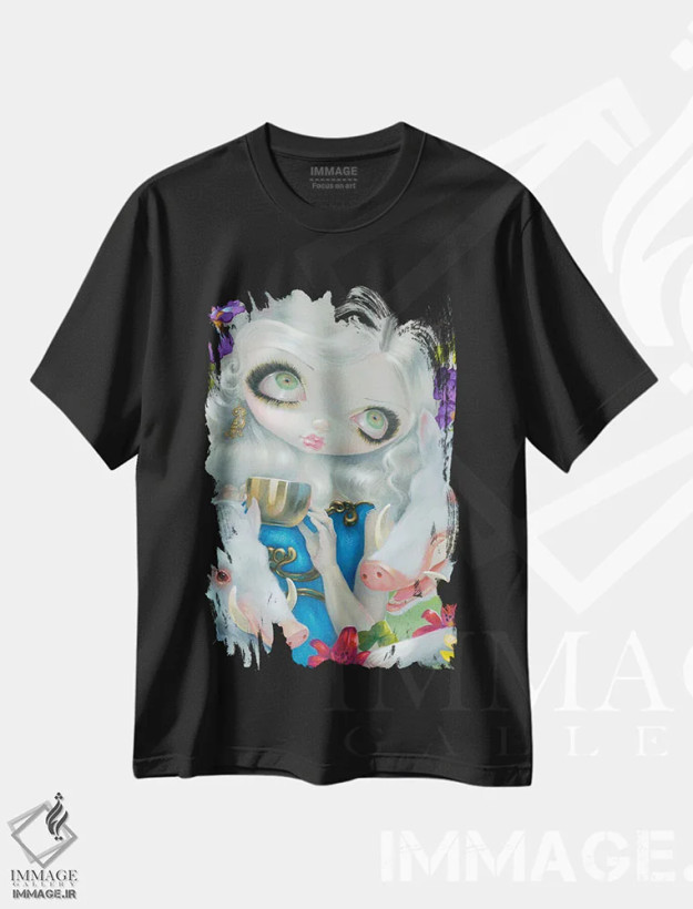 تیشرت مشکی طرح دار سیرسه و خوک ها، دکوراسیون جایگزین اثر جزمین بکِت-گریفیت | فروشگاه ایماژ